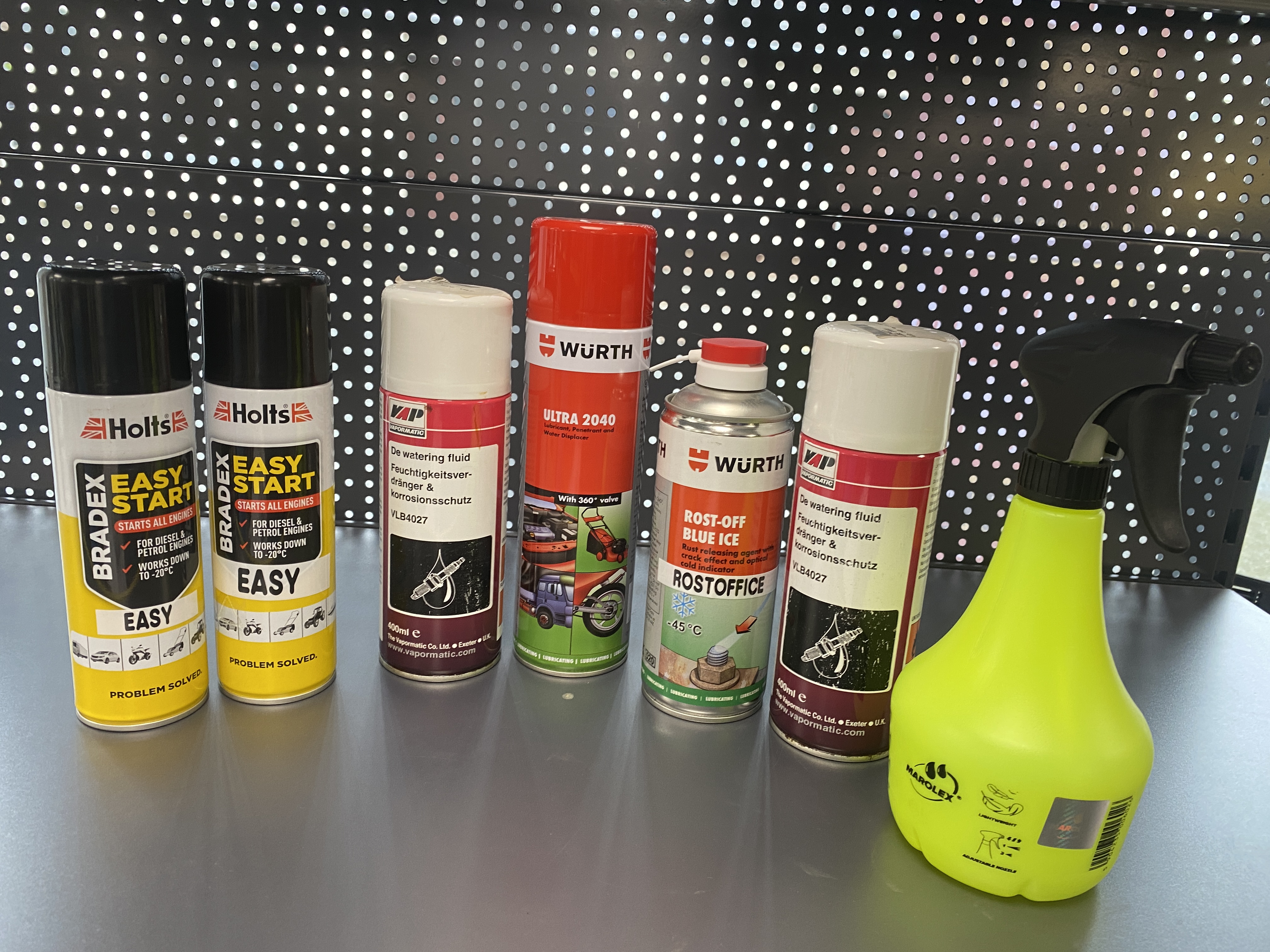 * A Collection of Automotive Maintenance Aerosols and a Marolex Pressure Sprayer