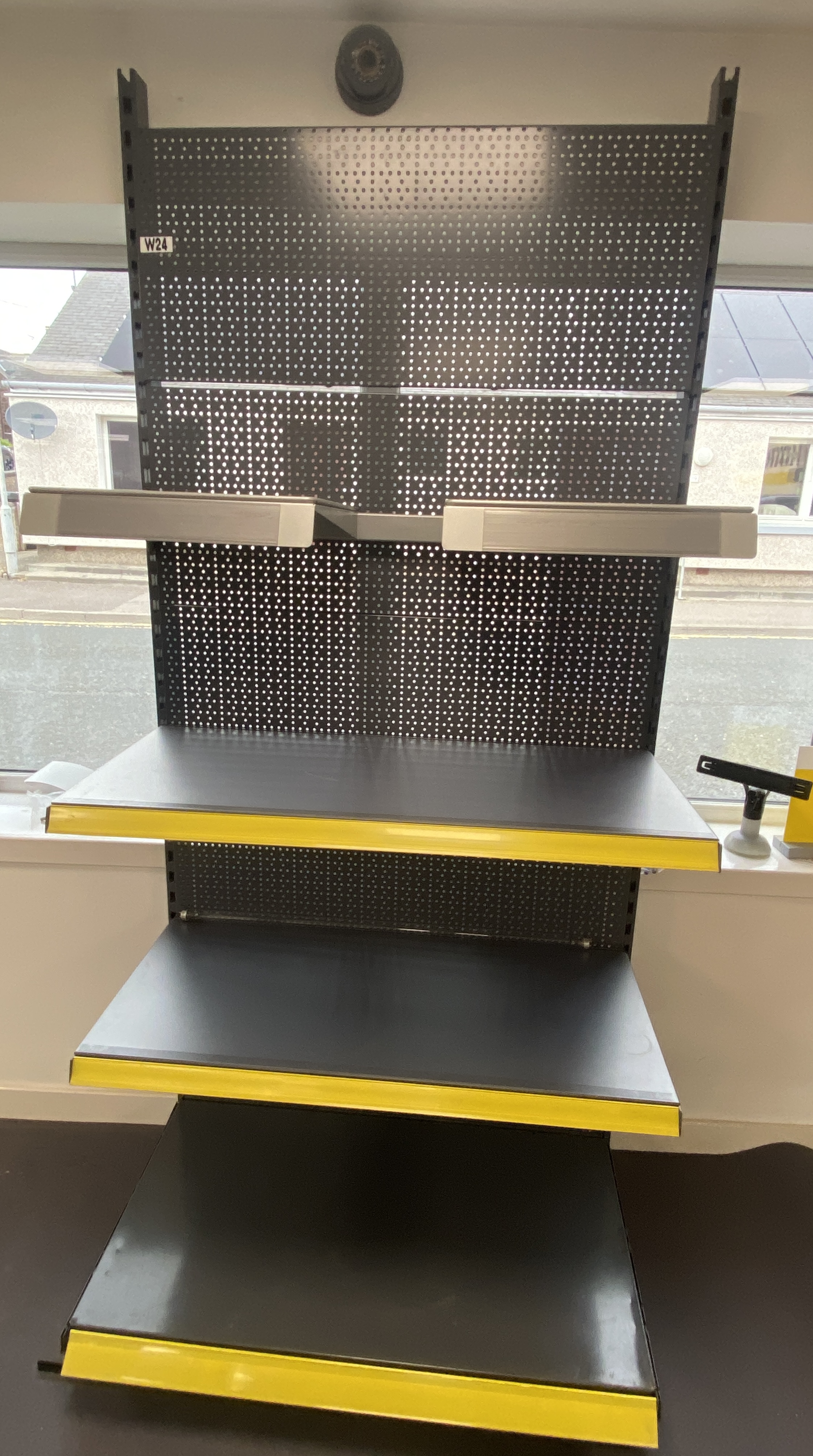* Commercial Retail Gondola Wall Shelving Unit with Pegboard and Three Adjustable Shelves I-Tab