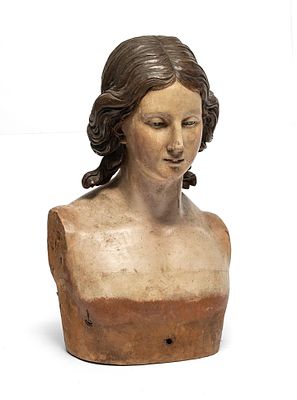 BUSTO IN LEGNO, NAPOLI INIZI XIX SECOLO. BUSTO IN LEGNO POLICROMO, NAPOLI INIZI XIX SECOLO 