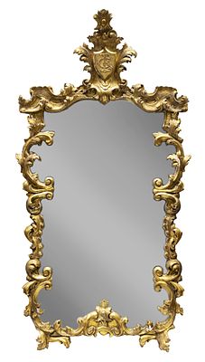 SPECCHIERA LEGNO DORATO TOSCANA XVIII SECOLO. Grande specchiera in legno dorato e intagliato a 