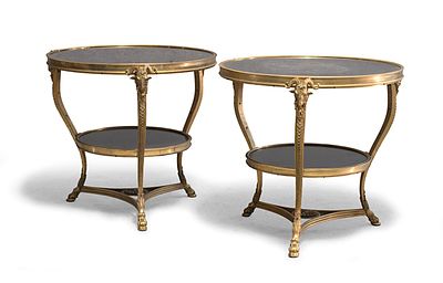 COPPIA DI TAVOLINI IN PORFIDO E BRONZO, INIZI XIX SECOLO. SPLENDIDA COPPIA DI TAVOLINI IN BRONZO 