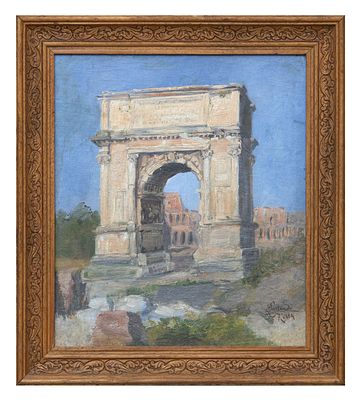 L’ARCO DI TITO DI ONORATO CARLANDI. ONORATO CARLANDI (Roma 1848 - 1939) ARCO DI TITO 
Olio tela 