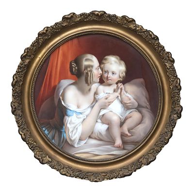 COPPIA DI DIPINTI SU PORCELLANA, FRANCIA. PITTORE FRANCESE, XIX SECOLO AMORE MATERNO 