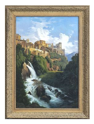 DIPINTO LE CASCATE DI TIVOLI DI PITTORE ROMANO. PITTORE ROMANO, XIX SECOLO TIVOLI, LE CASCATE 