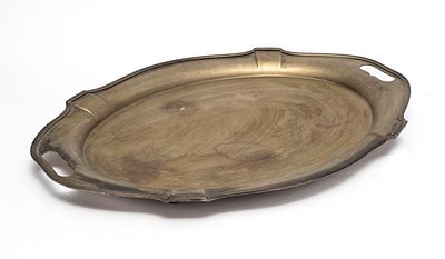 VASSOIO IN SHEFFIELD, PERIODO DEC&Ograve; a bordo nervato. Marca ENPS. Misure cm. 61 x 43.