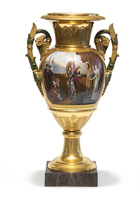 VASO IN PORCELLANA, PERIODO IMPERO. SPLENDIDO VASO IN PORCELLANA, PERIODO IMPERO a smalti 