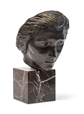 BRONZO VOLTO DI ALFREDO BIAGINI. ALFREDO BIAGINI (Roma 1886 - 1952) Volto, anni '20 Bronzo a 