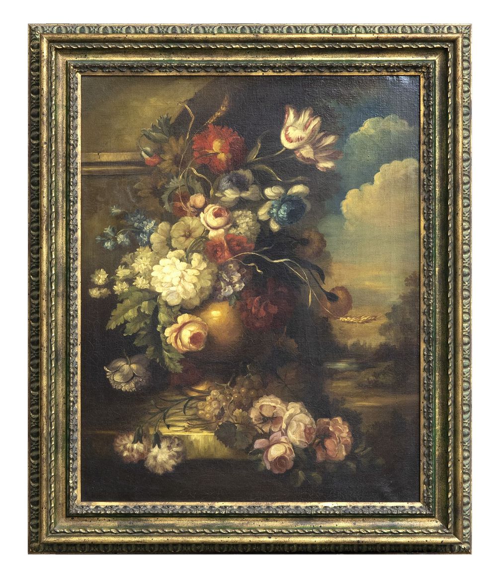 DIPINTO PAESAGGIO CON VASO DI FIORI. PITTORE ACCADEMICO, XX SECOLO 
PAESAGGIO CON VASO DI FIORI 