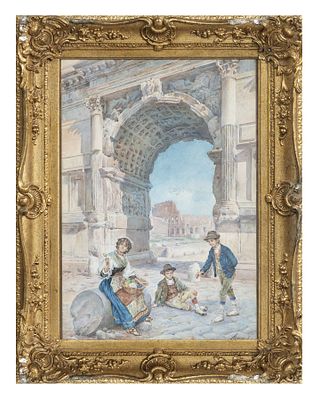 ETTORE ASCENZI L’ARCO DI TITO. ETTORE ASCENZI (Arrivo a Roma 1870/1908) POPOLANI ALL'ARCO DI 