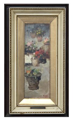 DIPINTO VASI DI FIORI F.TO V. IROLLI. PITTORE ITALIANO, XIX SECOLO VASI DI FIORI Olio su 