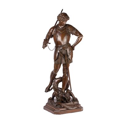 Huge Bronze St. George Slaying the Dragon Signed by the Artist “Emile Picault. Émile Louis 