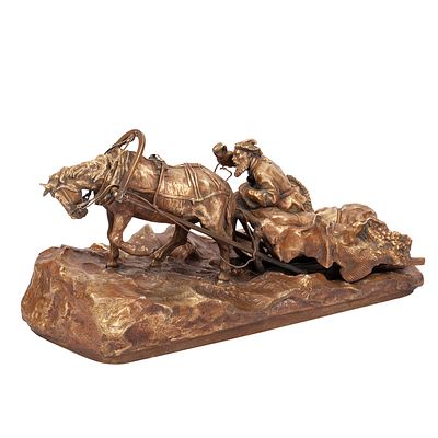 Russian Bronze Composition by Vasiliy Grachev. Vasily Grachev. Peasants’ Sleigh on the Winter 