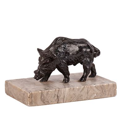 Miniature Bronze Sculpture Depicting a Wild Boar. A miniature bronze sculpture depicting a wild 