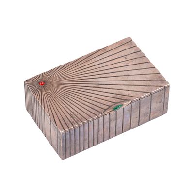 Russian Silver-Gilt and Gem Stones Cigar Box by Vladimirov. A Russian silver-gilt cigar box set 