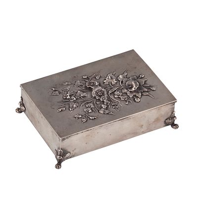 Russian Silver-Gilt Cigar Box "Flowers Bouquette". A Russian silver-gilt cigar box, "Flowers 