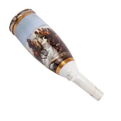 Porcelain Tobacco Pipe, The Bowl Finely Painted with a Miniature Scene of the Battle of 