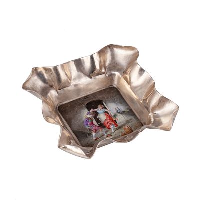 Silver and En-Plein Enamel Ashtray with a Mediaeval Genre Scene. Silver and En Plein Enamel 