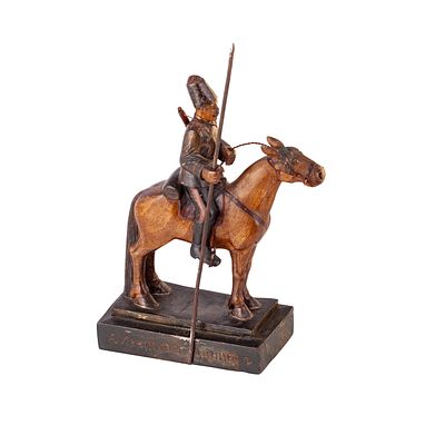 Carved Wooden Cossack on Horseback, Danzig, inscribed A. Khanykov. Cossack on HorsebackRussia 