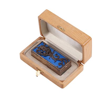 Faberg&eacute; - Silver-Gilt and Guilloch&eacute; Enamel Match Holder, Moscow, 1899–1908, Original Case. "FABER 