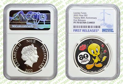 (ПЕРВЫЙ ВЫПУСК) 2 ДОЛЛАРА 	2022	год	NGC PF 70 ULTRA CAMEO "Безумные мелодии" ТОП ГРЕЙД. ПЕРВЫЙ 
