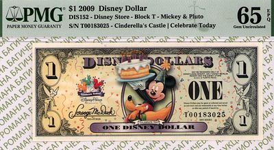 1 дисней-доллар	2009	год 	PMG 65 EPQ
. серия T00183025, Без водяного знака, DIS152
