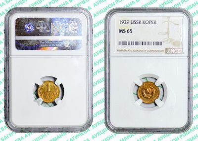 1 копейка	1929	год	NGC MS 65 ПРЕД-ТОП ГРЕЙД