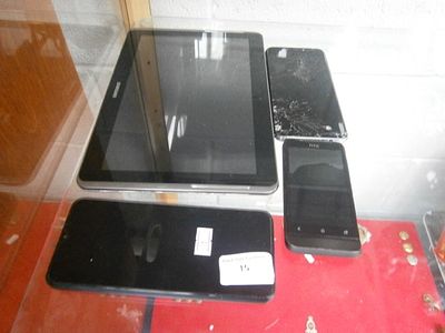 Lot inc Samsung tablet and three assorted mobile phones