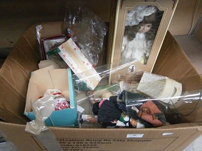 Box of assorted old dolls