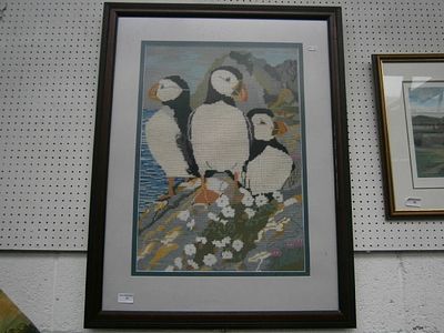 Framed Puffin tapestry
