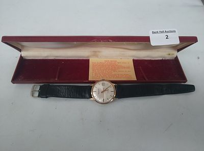 Gents Marvin automatic wristwatch with leather strap and box, possibly gold cased