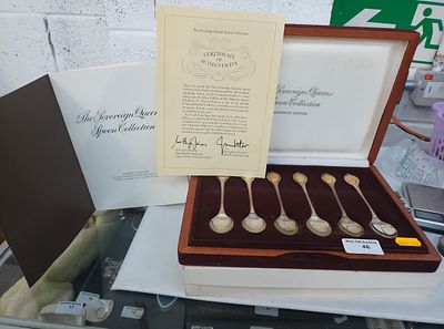 Boxed set of hallmarked silver embellished in 24 carat gold the sovereign Queens spoon 