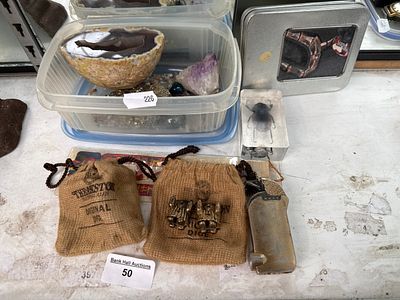 Lot inc mineral stones, dice, bug, etc