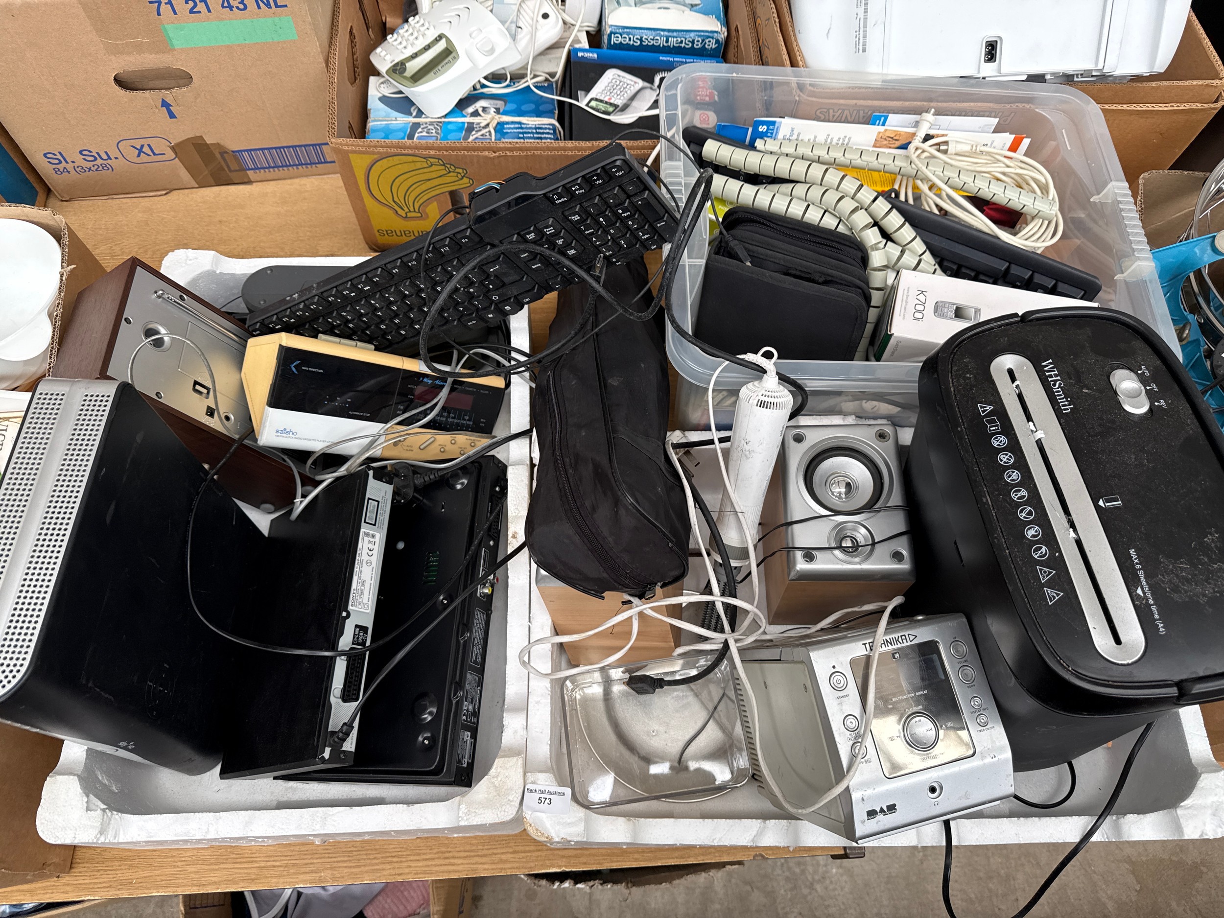 Lot inc radios, paper shredder, digital boxes, etc