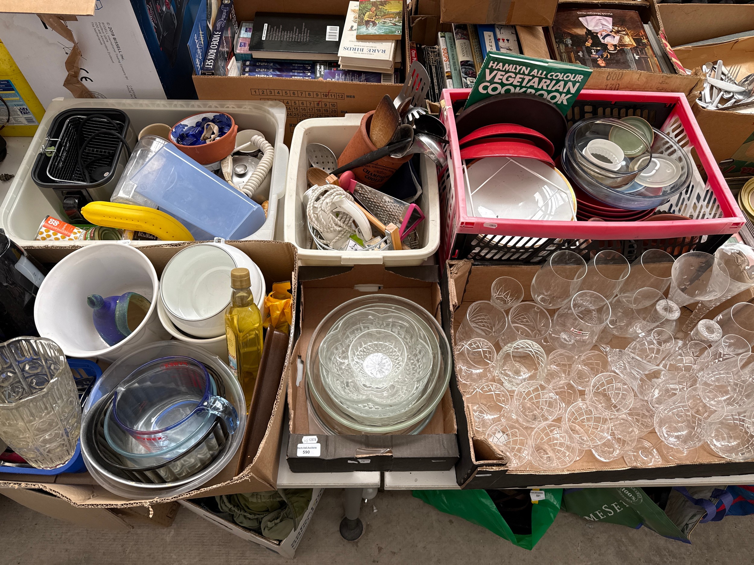 Six boxes of assorted household items