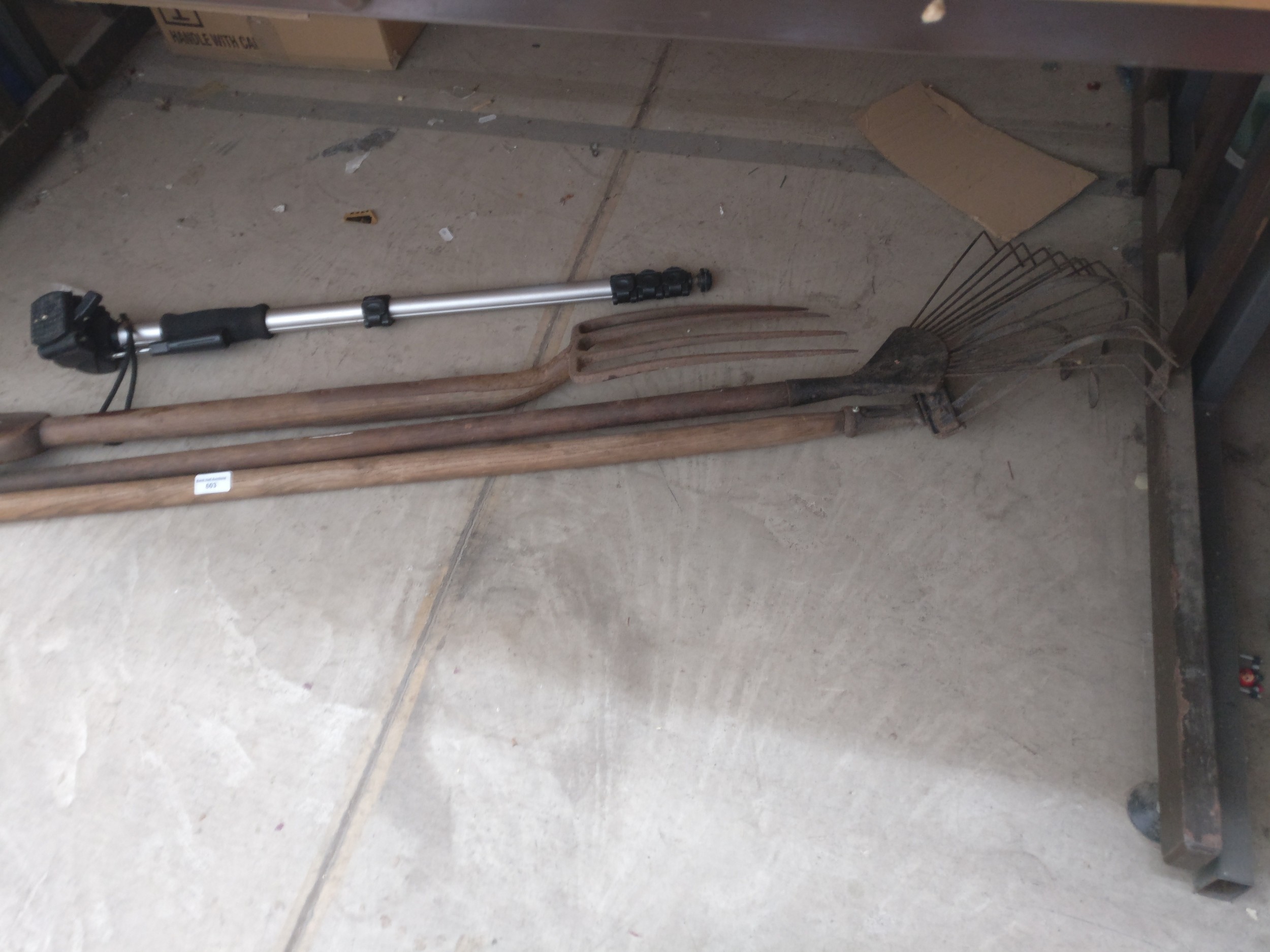 Three garden tools and camera pole