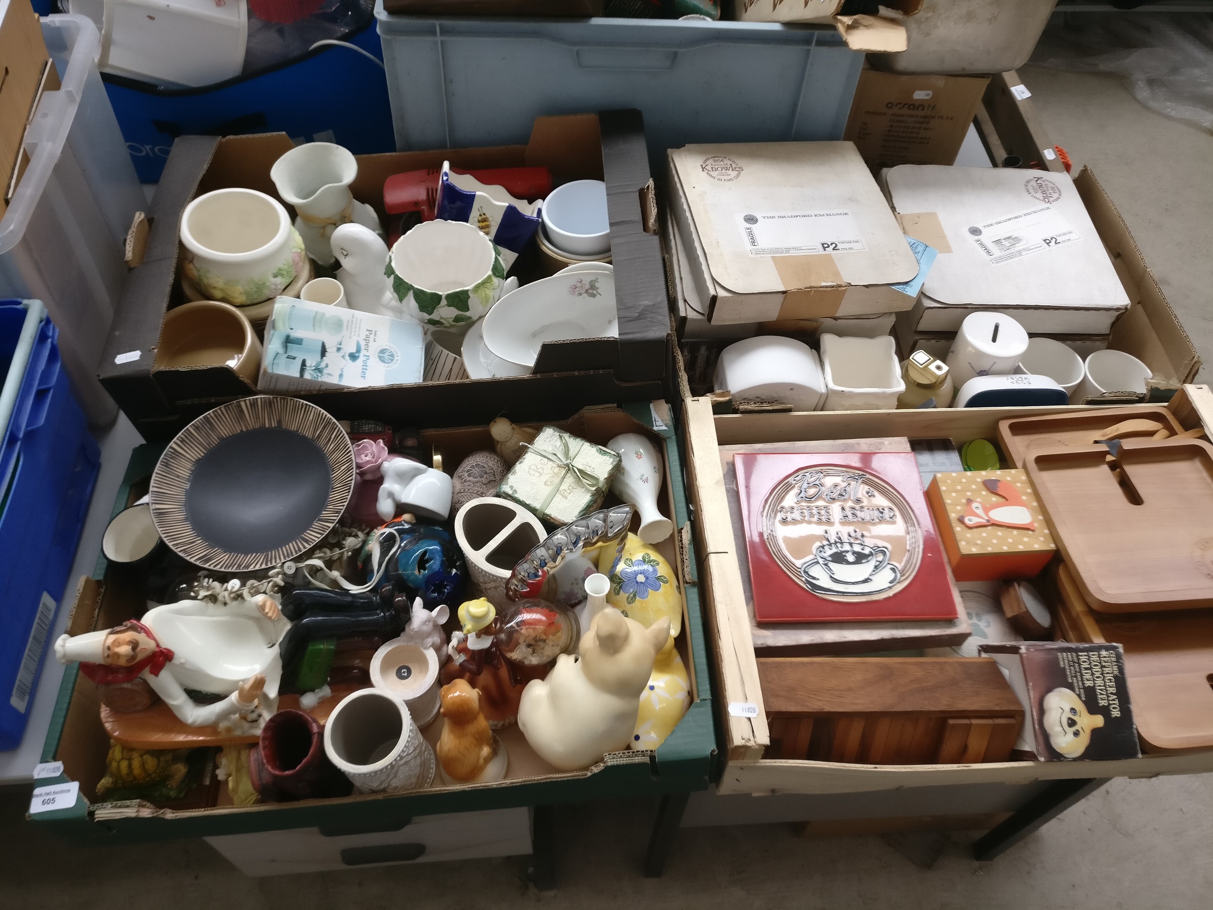 Four boxers inc pottery, ornaments, collectable plates, etc