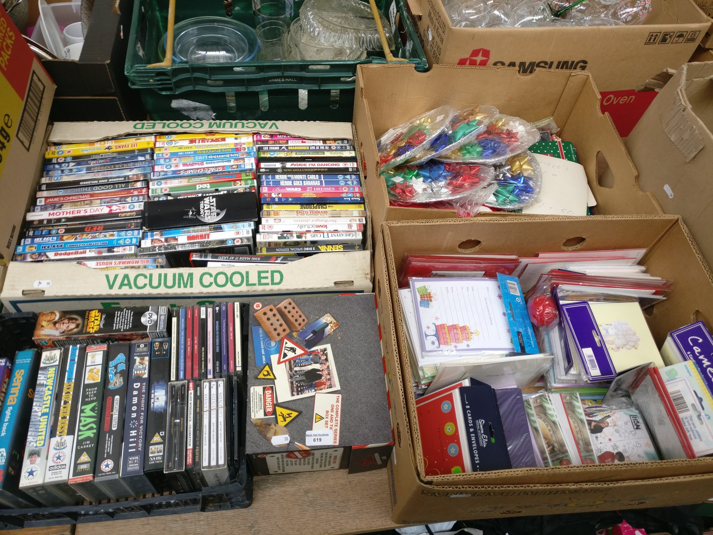Lot inc DVDs and videos, greetings cards , etc