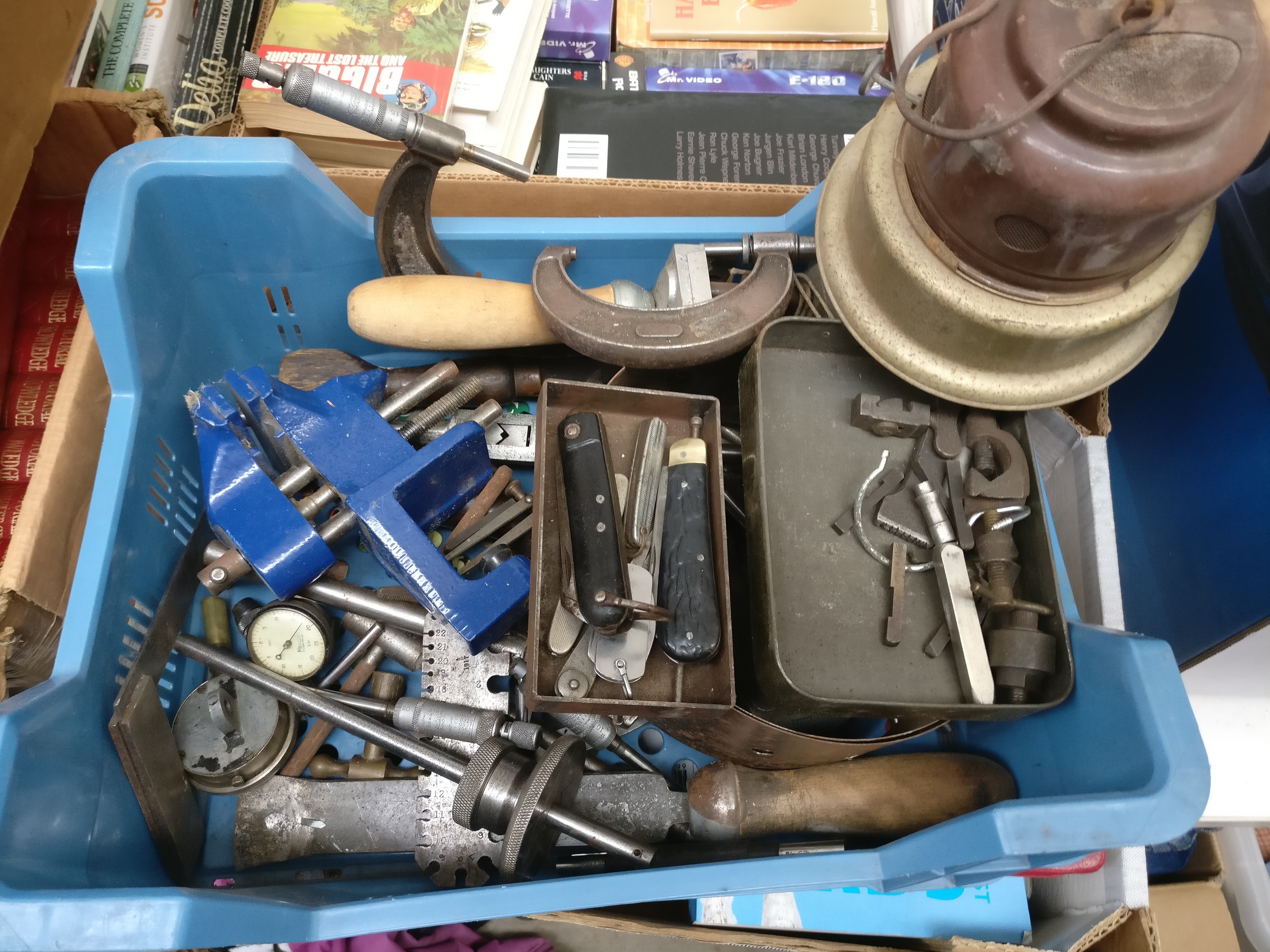 Box of assorted engineering tools