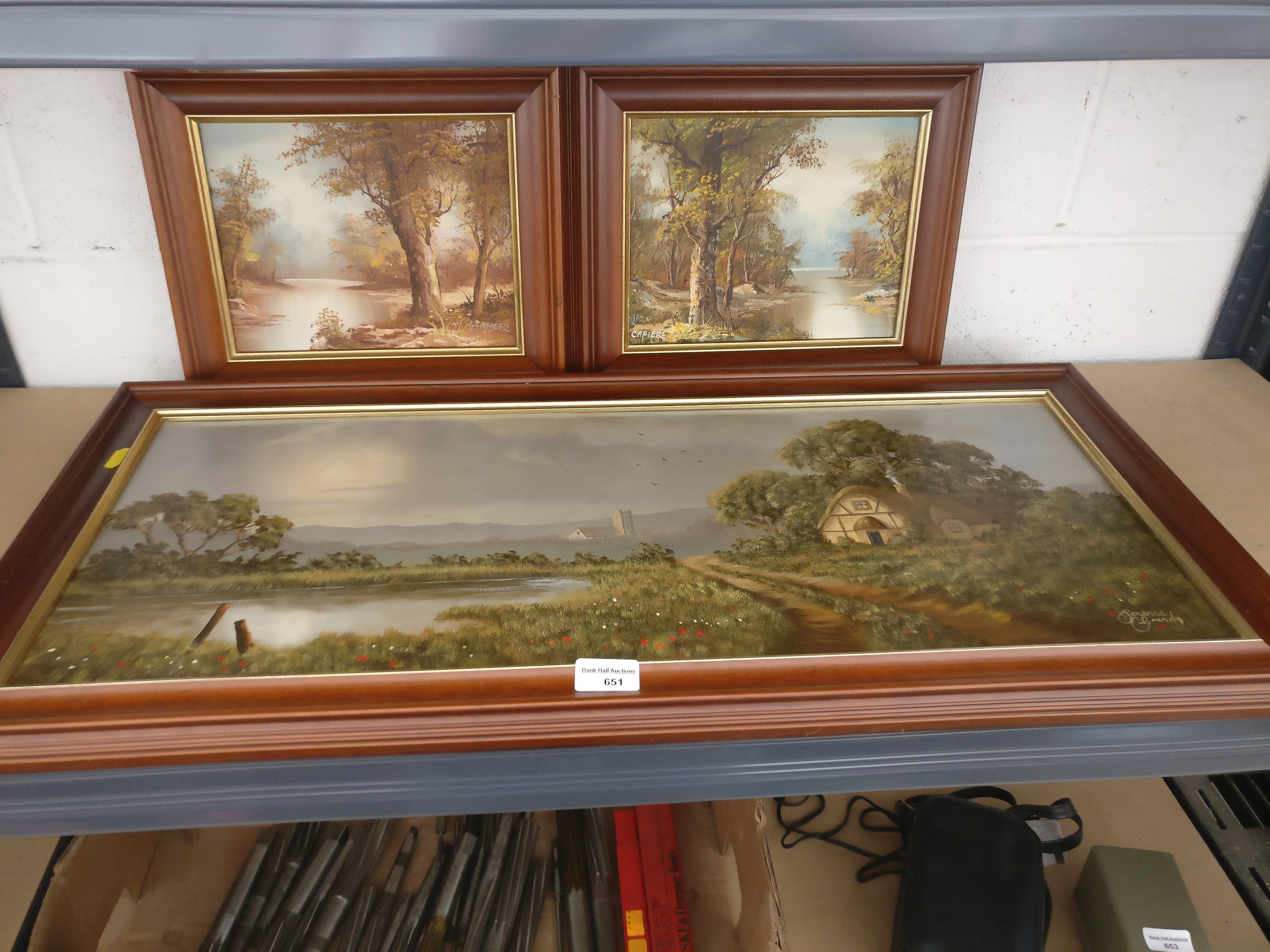 Two small oil on canvas paintings signed Cafier and larger oil on canvas signed