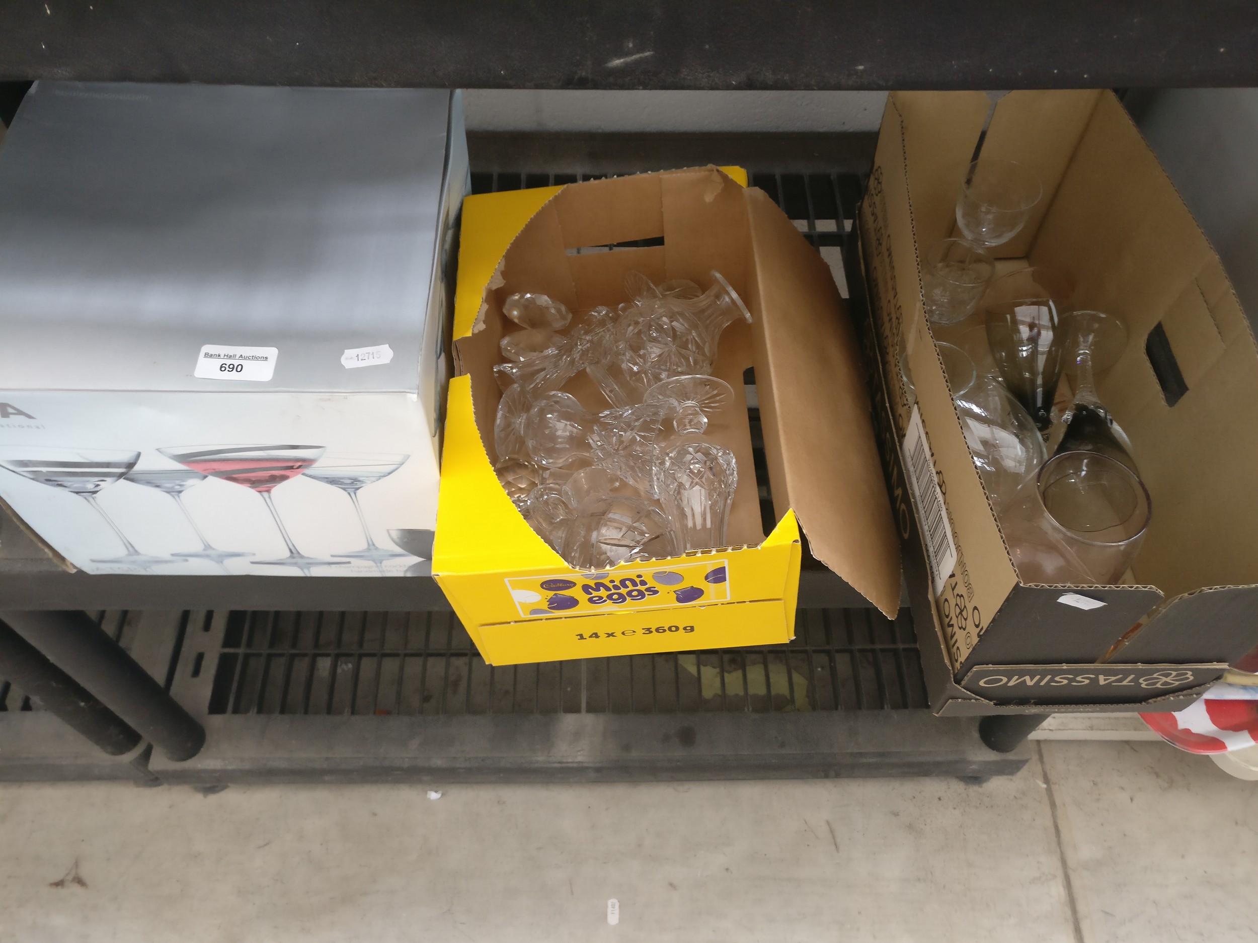 Three boxes of glassware