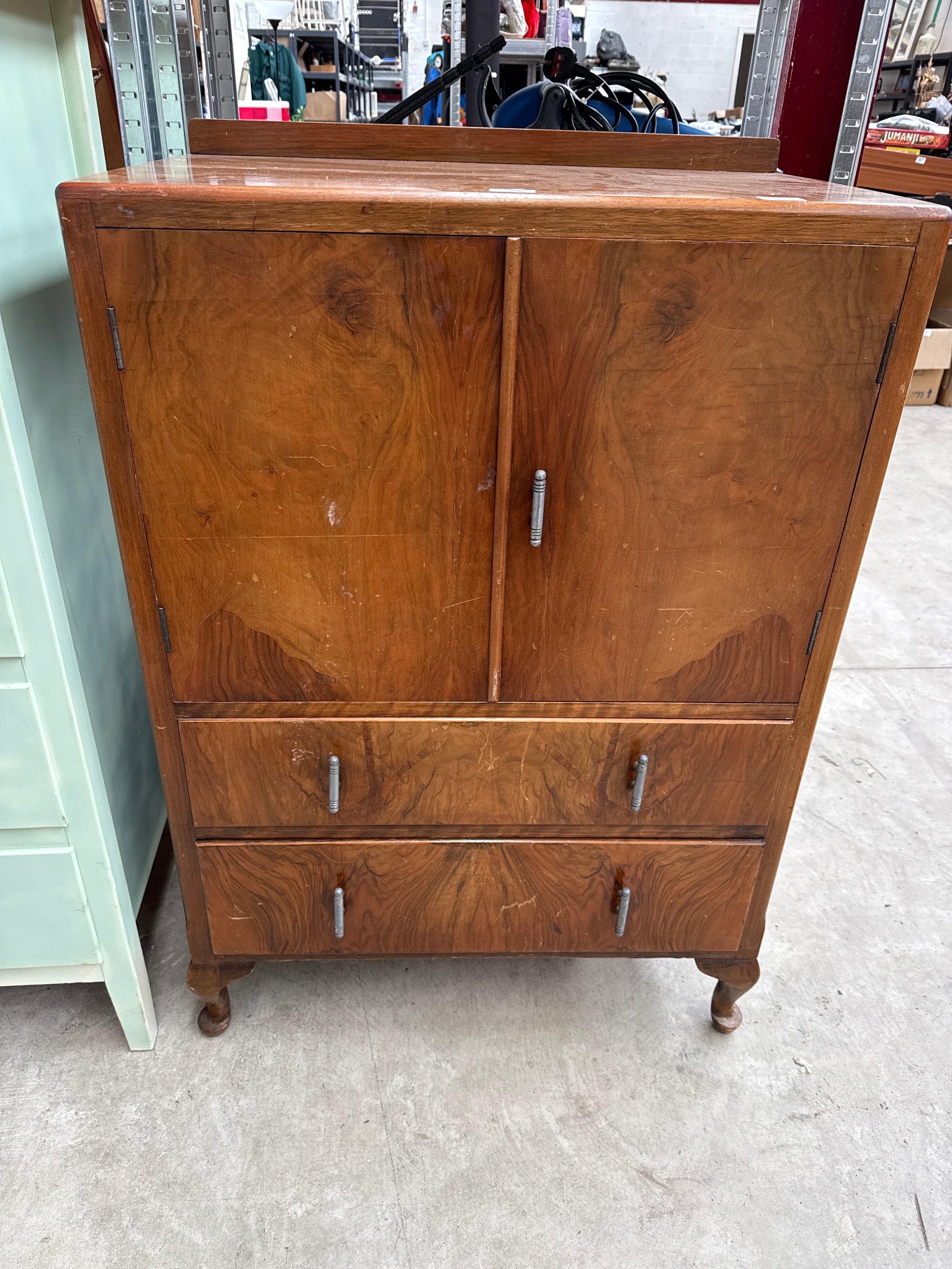 A vintage Deco style 2 drawer walnut tallboy