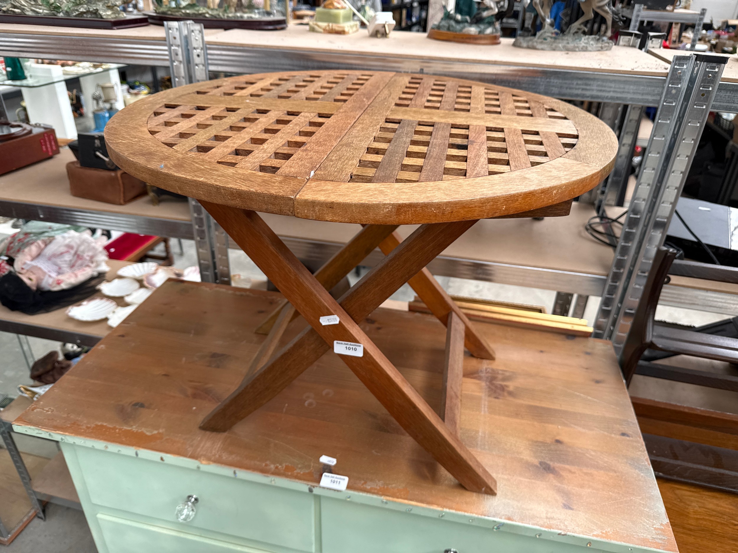 A small folding wooden table