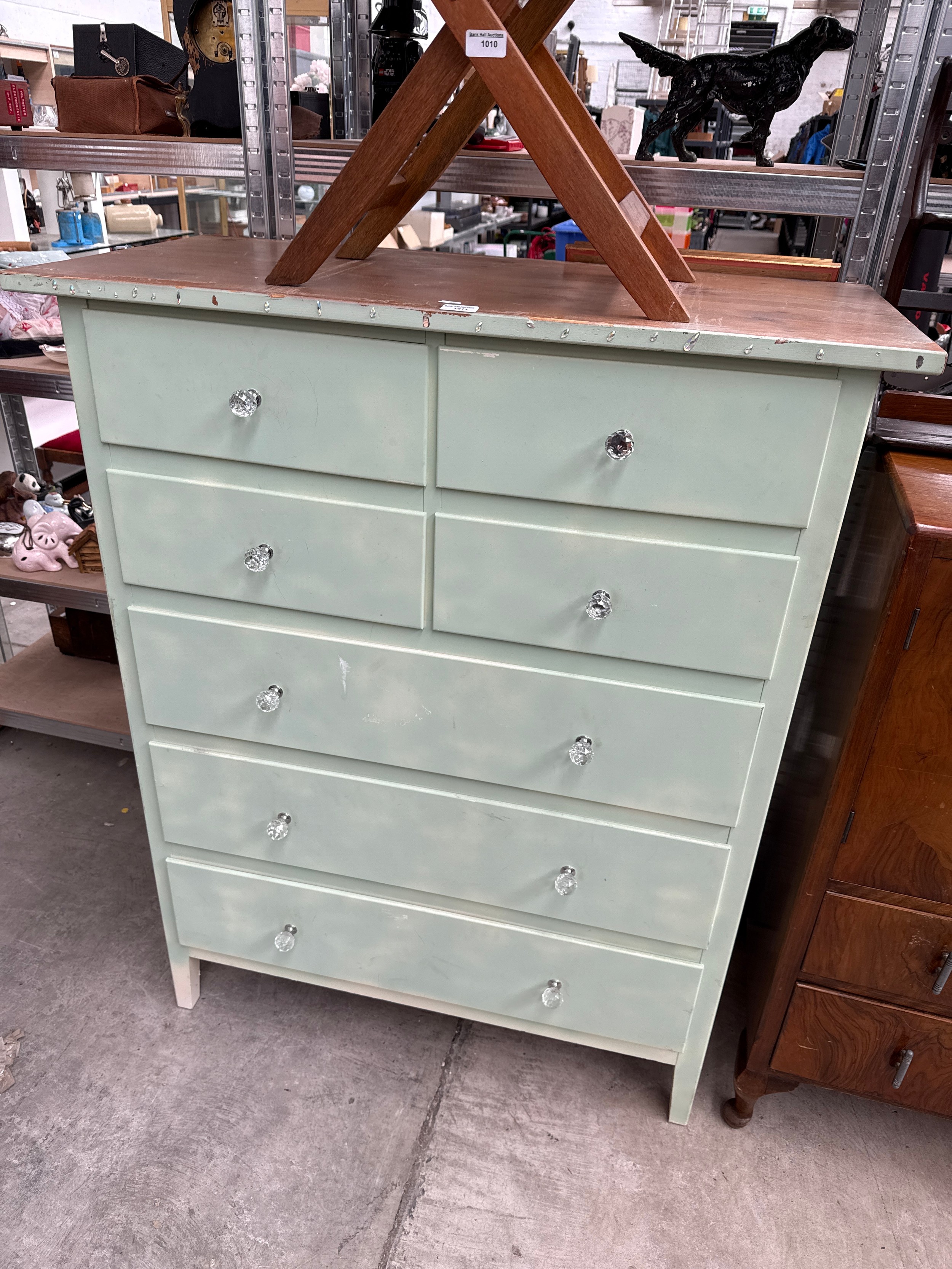 A large 4 over 3 drawer painted vintage pine chest