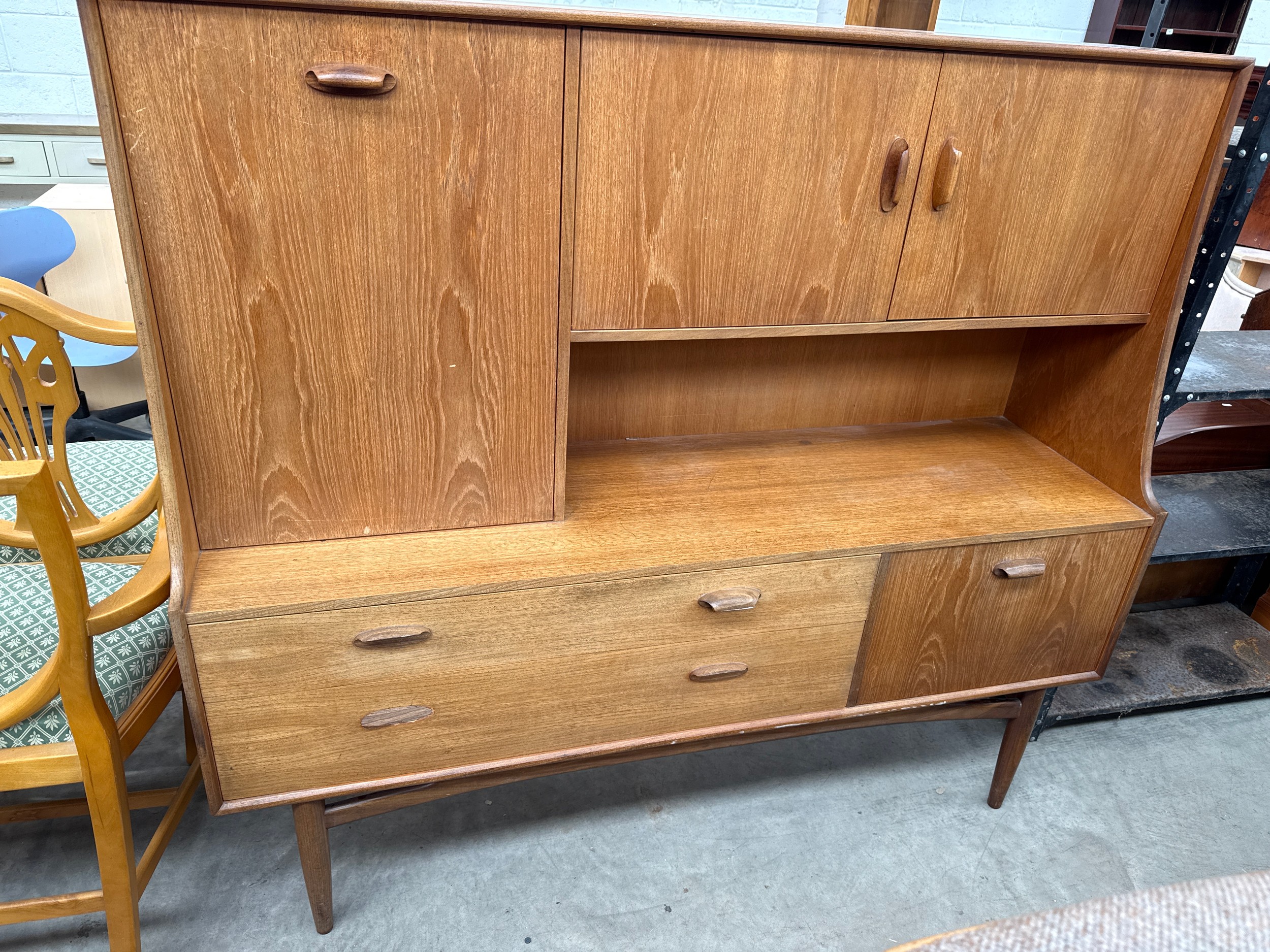 A retro E GOMME/G PLAN 2 drawer Hi Board - broken handles as found