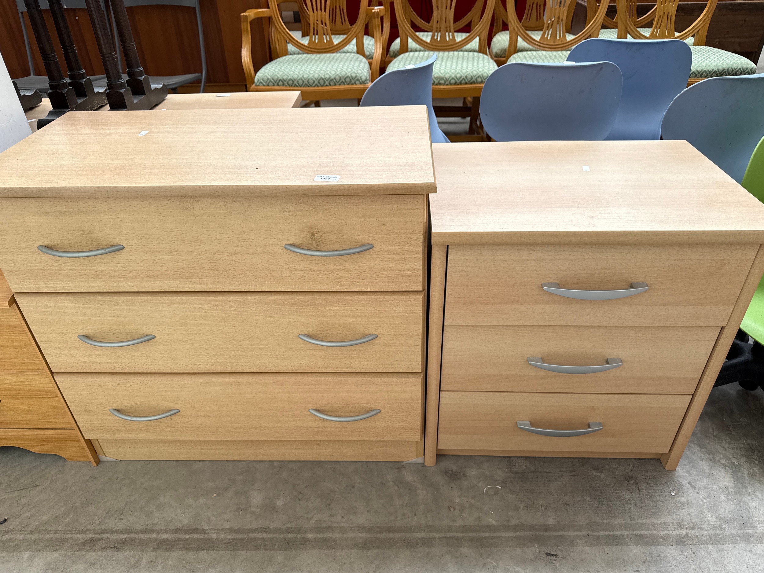 2 x modern 3 drawer chests