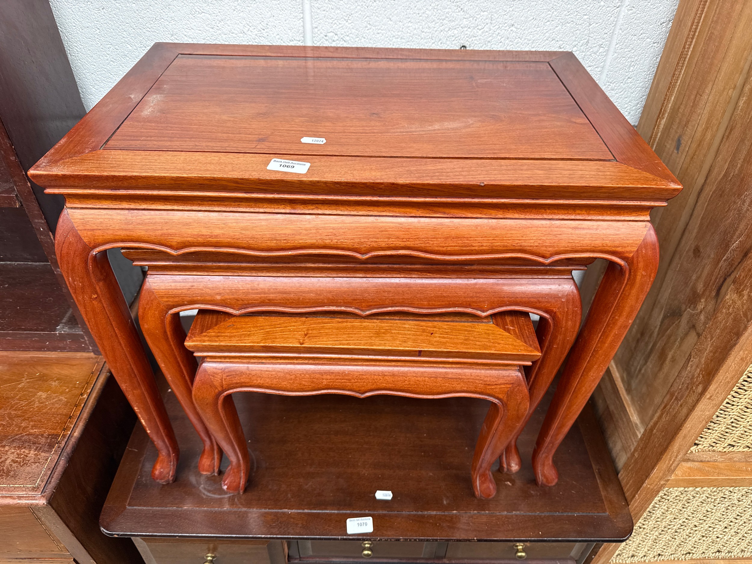 A vintage nest of 3 x cabriole legged occasional tables