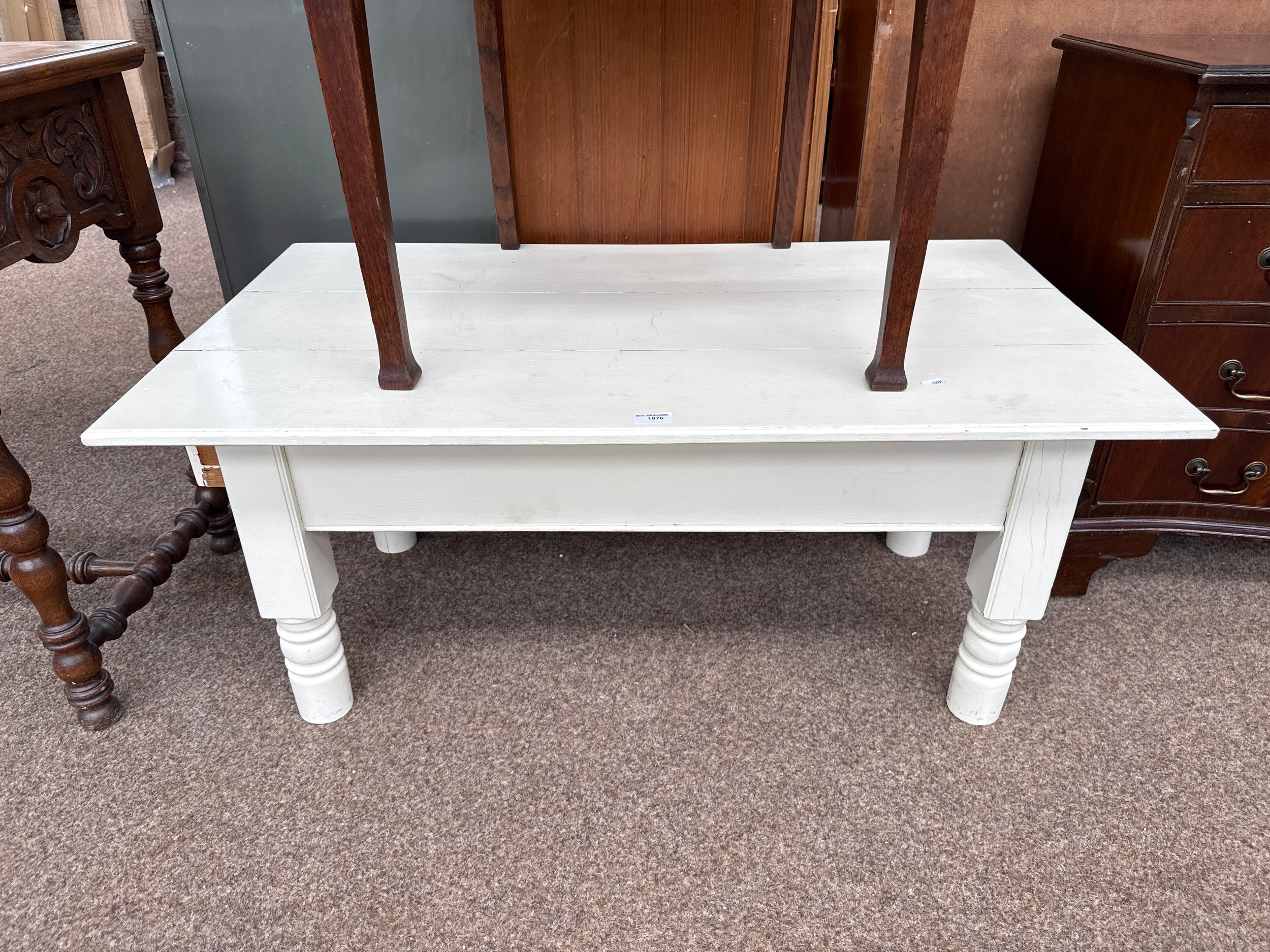 A painted vintage coffee table with end drawer