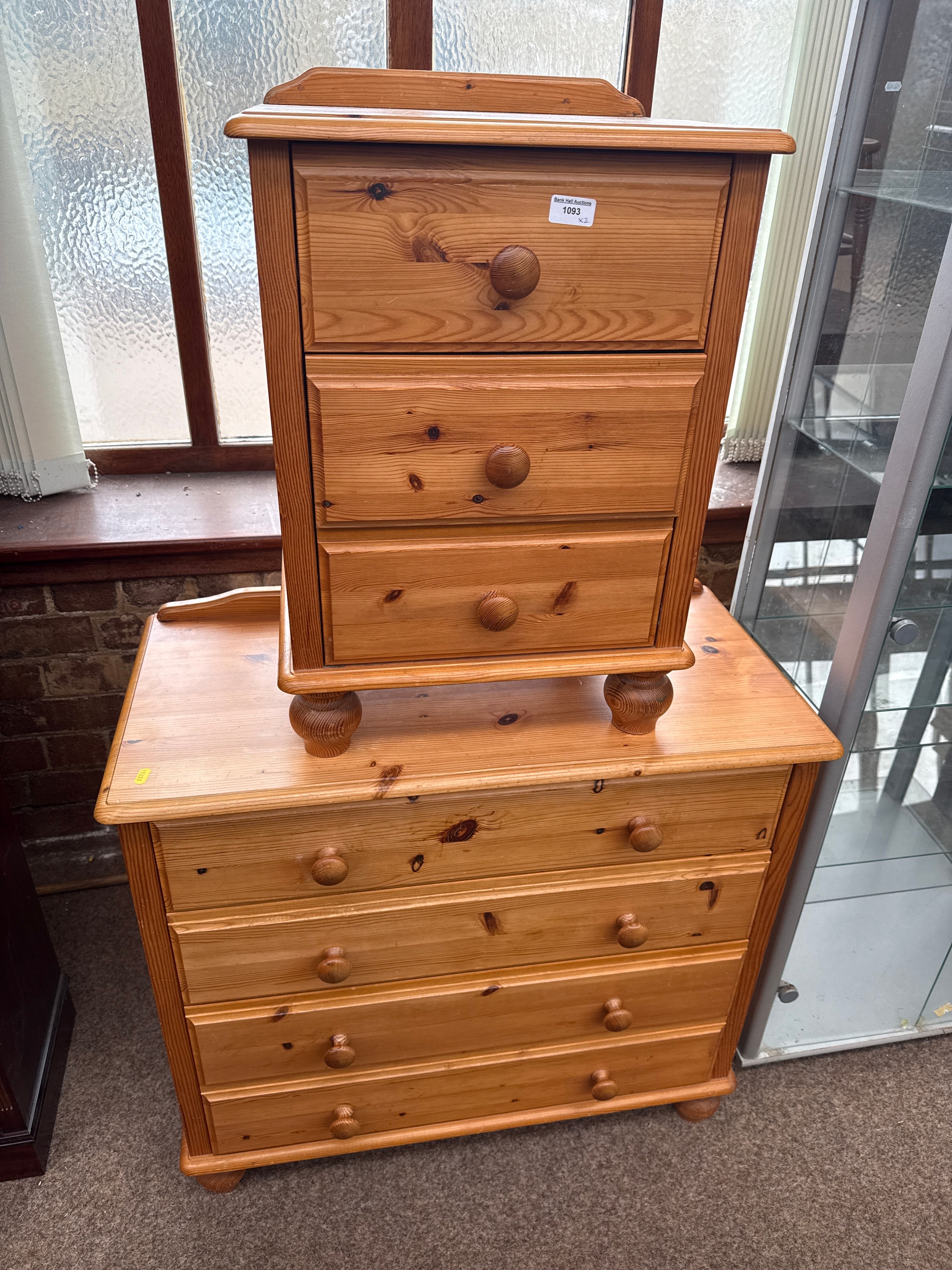 A pine 4 drawer chest and a small 3 drawer