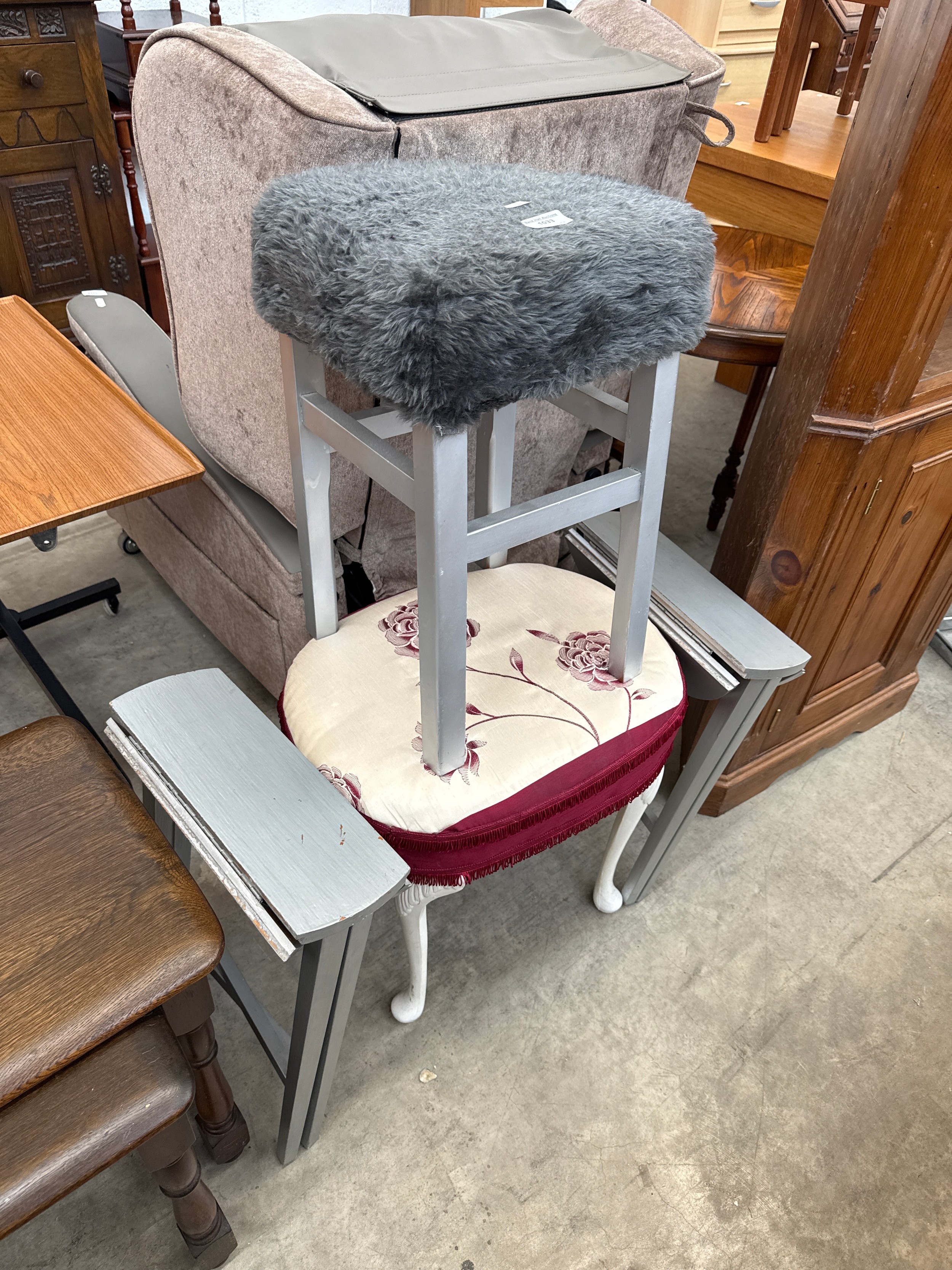 2 x small vintage stools and 2 x small folding tables
