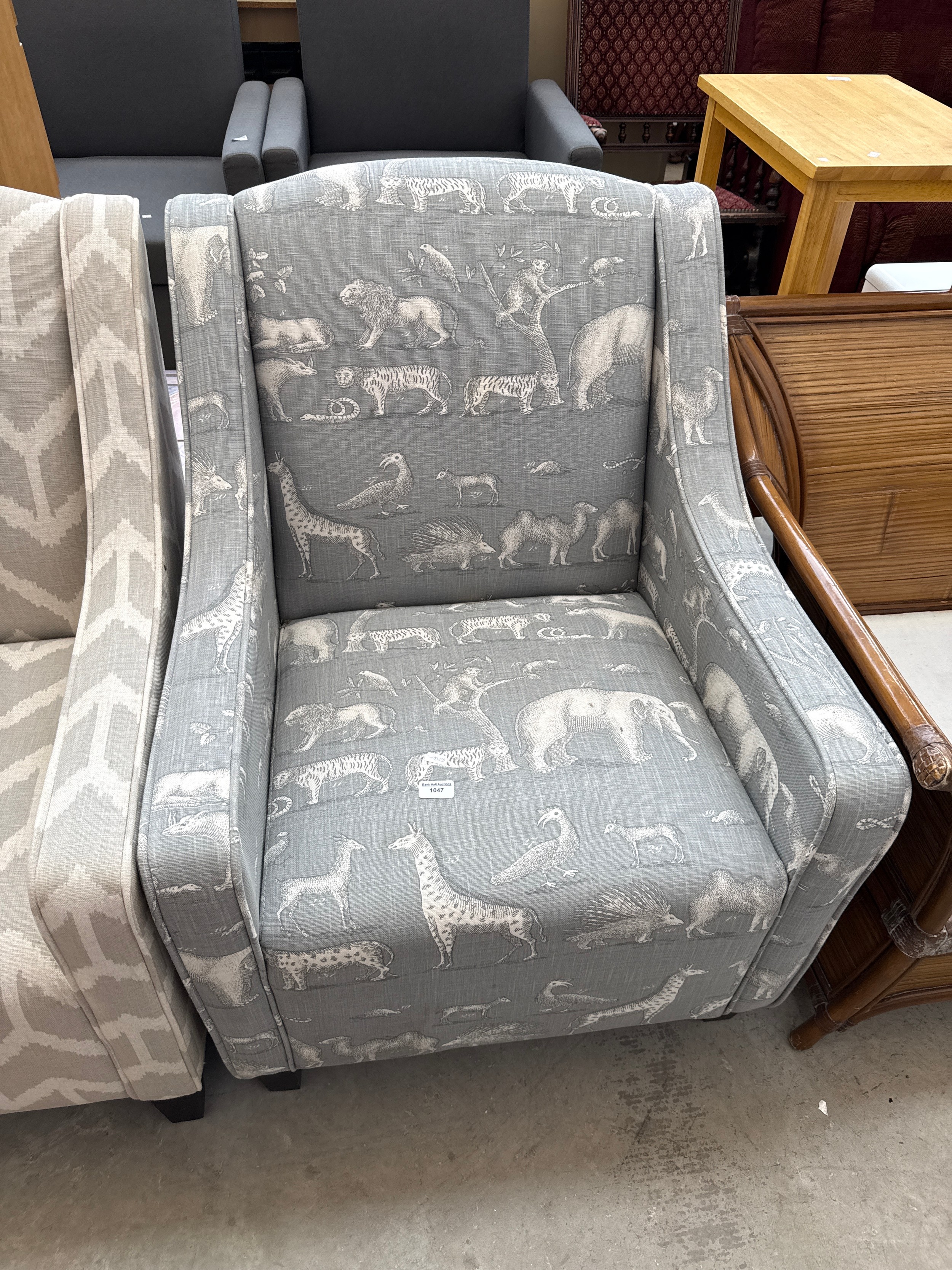 A small modern upholstered armchair